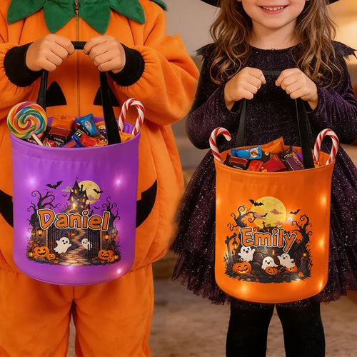 Personalized LED Light Up Trick-or-Treat Basket for Kids Halloween Gift