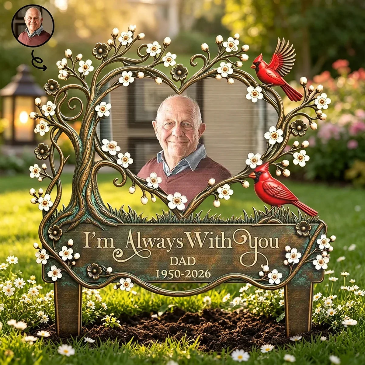 Personalized Metal Garden Stake with Cardinals for Sympathy Gift