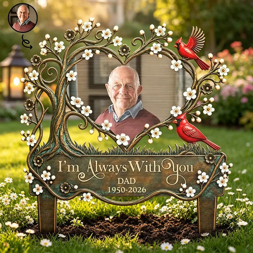 Personalized Metal Garden Stake with Cardinals for Sympathy Gift