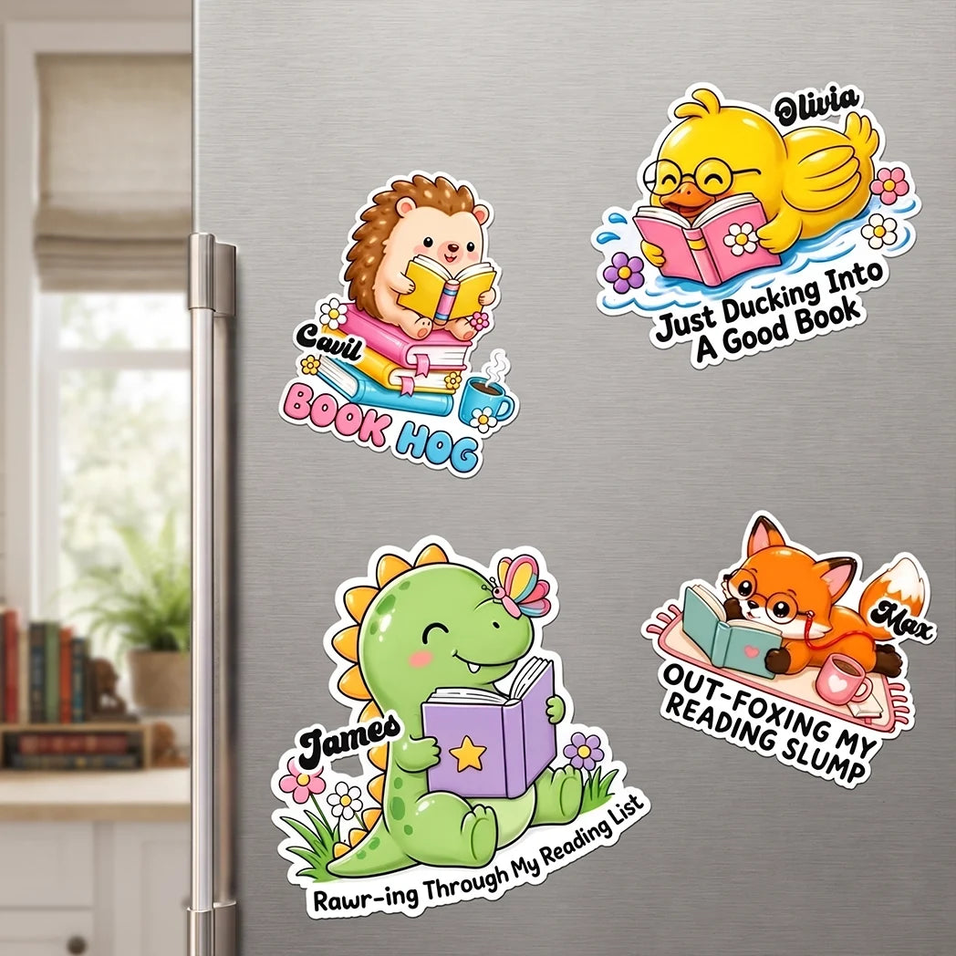 Personalized Acrylic Magnet Cute Reading Animals Gift for Book Lovers