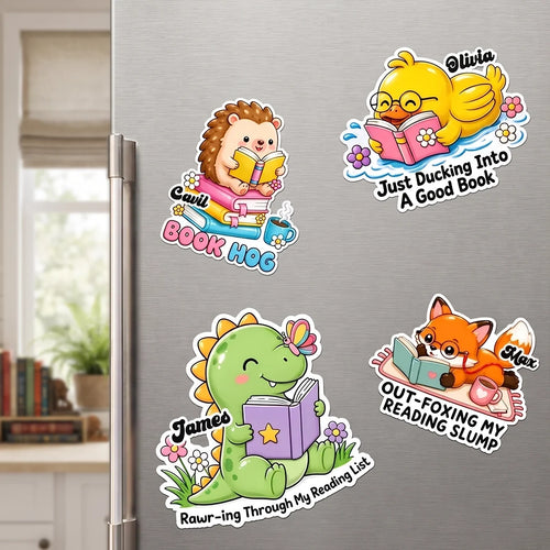Personalized Acrylic Magnet Cute Reading Animals Gift for Book Lovers
