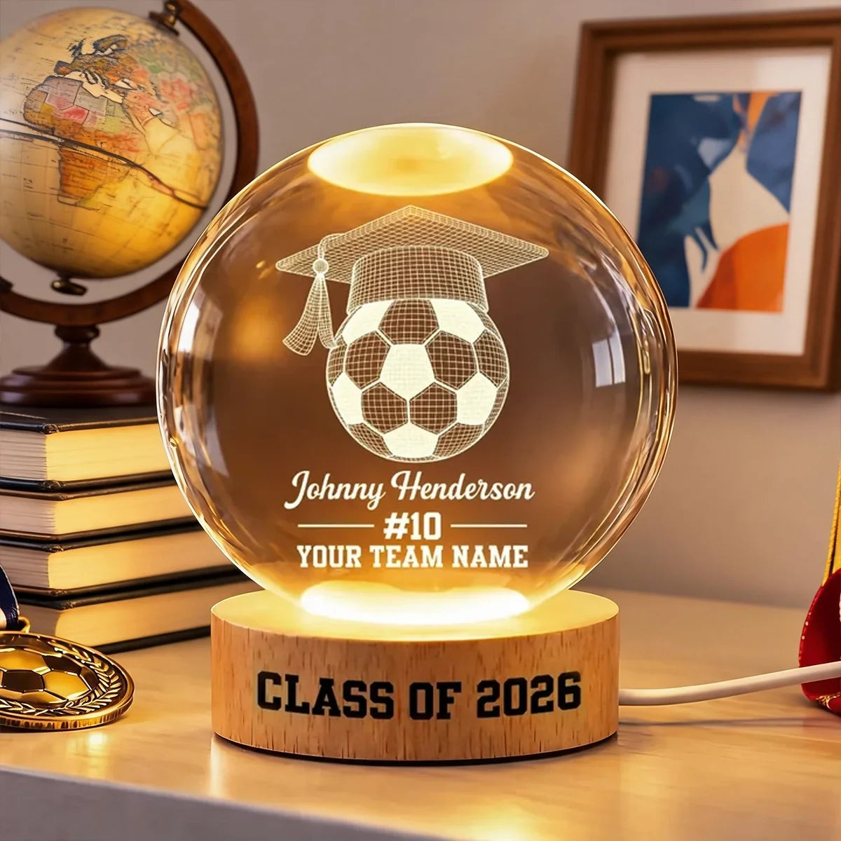 Personalized Globe Lamp Gift for Soccer Senior Graduate