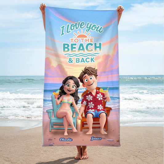I Love You to the Beach & Back - Personalized Summer Couple Beach Towel Beach Towel MagicInPrints