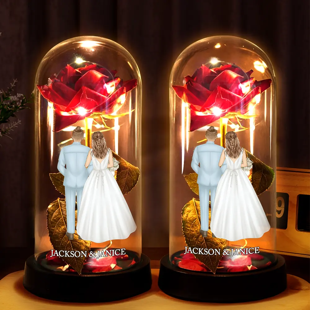 Personalized Wedding LED Rose Dome for Couples - Romantic Gift Lamp MagicInPrints