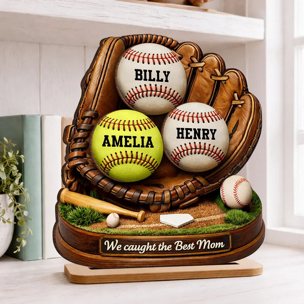 Personalized Baseball Display for Mom - Custom Names Glove Keepsake Plaque MagicInPrints