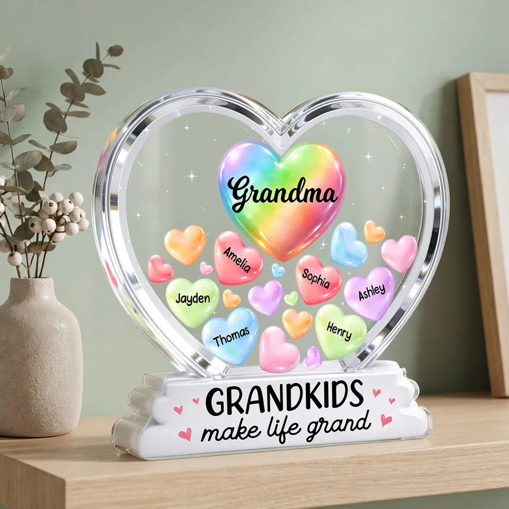 Personalized Heart-Shaped Acrylic Plaque for Grandma - Grandkids Names Display Plaque MagicInPrints