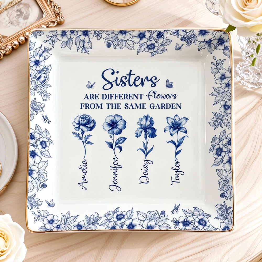 Personalized Floral Ceramic Plate for Sisters - Sentimental Gift for Family Celebrations Jewelry MagicInPrints