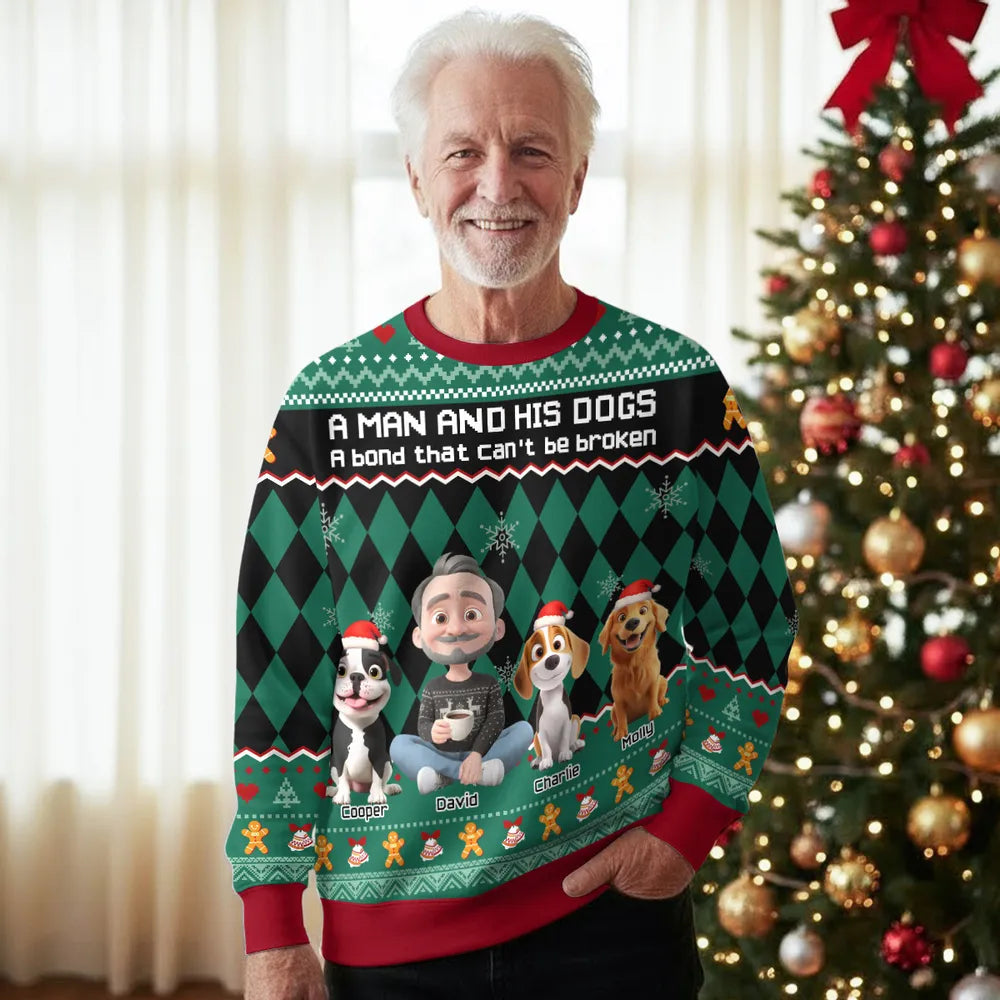 Personalized Christmas Sweater for Dog Lovers - A Man and His Dog Design Cloth MagicInPrints