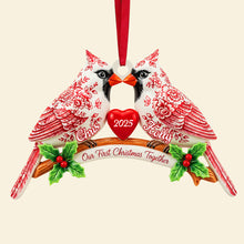 Load image into Gallery viewer, “Celebrate Your Love” - Couple Cardinal Toile de Jouy Ornament - Custom Personalized Gifts for Couples, Newlyweds &amp; Families Ornament PopCulturePrints
