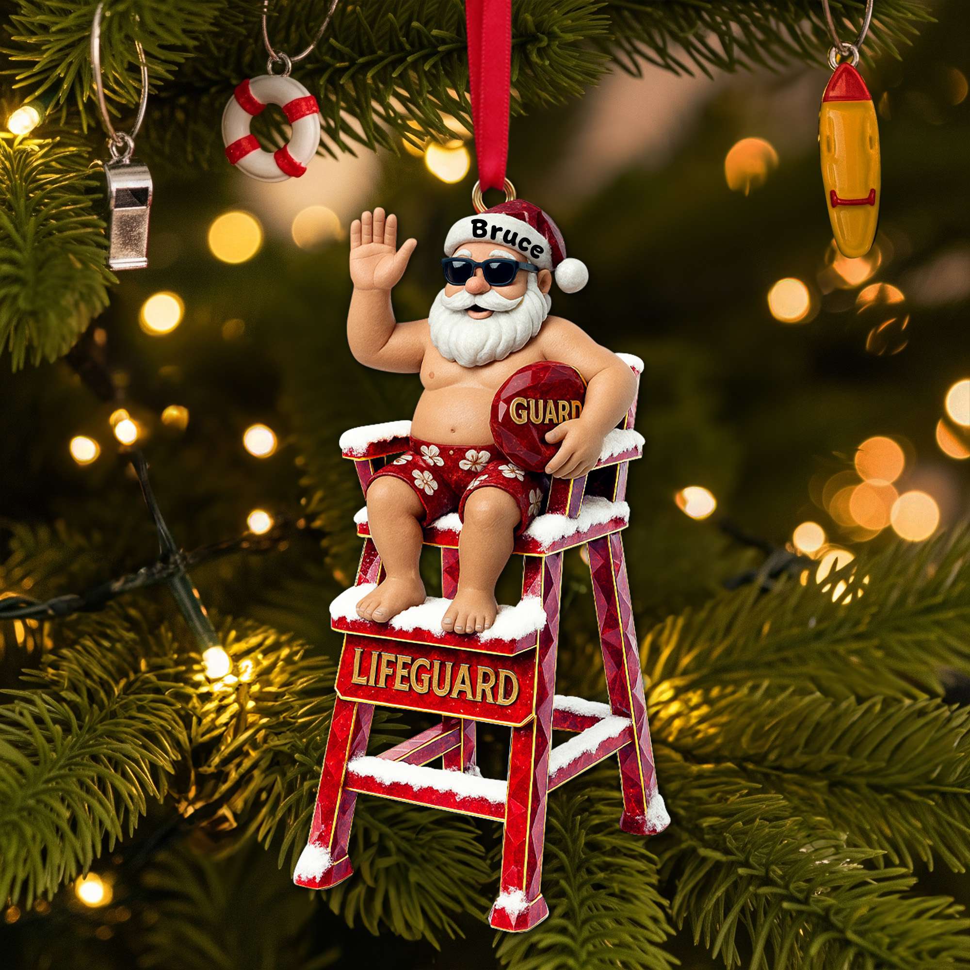 Beach Santa Lifeguard Ornament - Personalized Christmas Gift for Lifeguards Ornament MagicInPrints