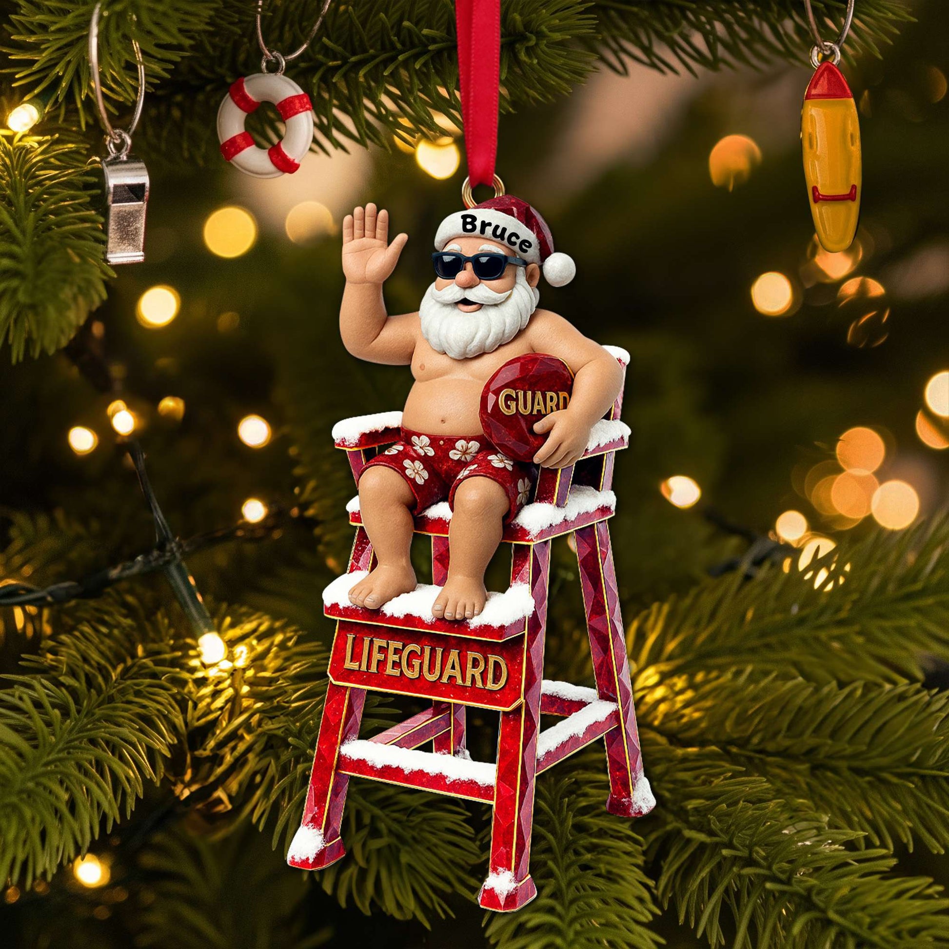 Caricature Beach Santa Lifeguard Ornament - Personalized Christmas Gifts For Beach Lifeguard Ornament MagicInPrints