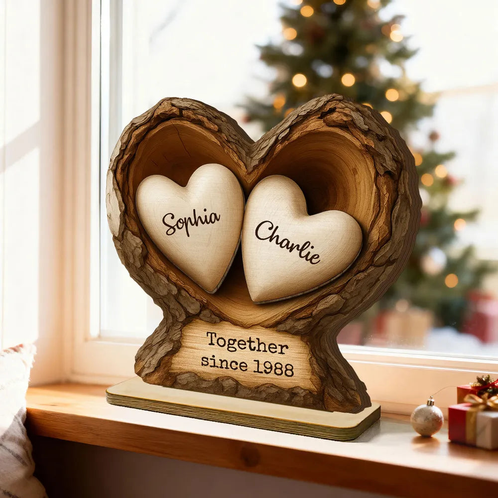 Personalized Wooden Heart Sculpture for Couples - Anniversary Gift Plaque MagicInPrints