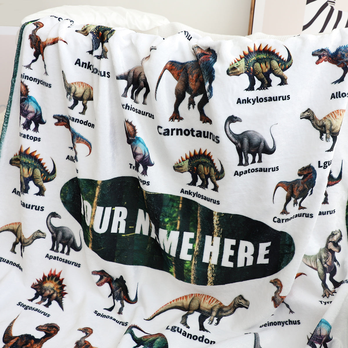Personalized Dinosaur Blanket for Kids - Fun Educational Gift Pillow or Blanket MagicInPrints