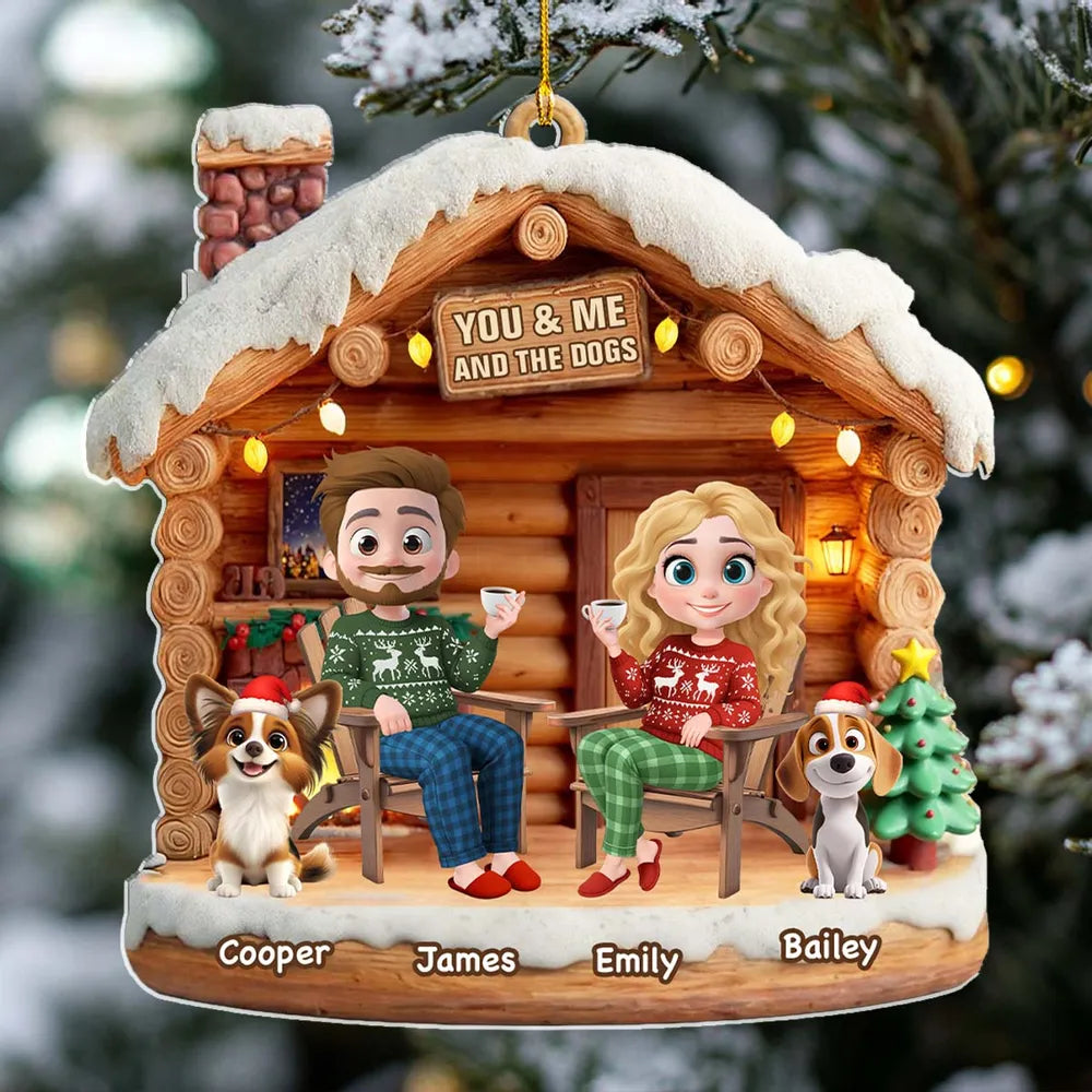 Personalized Family Cabin Christmas Ornament with Dog - Holiday Decoration Ornament MagicInPrints