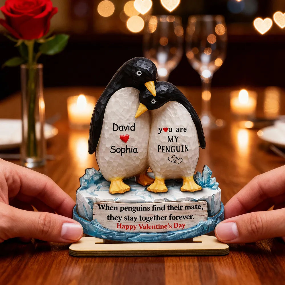 Personalized Penguin Couple Figurine for Lovers - Valentine's Day Gift Plaque MagicInPrints