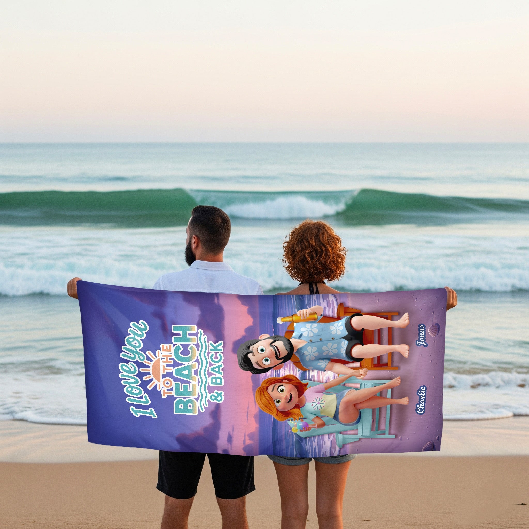 I Love You to the Beach & Back - Personalized Summer Couple Beach Towel