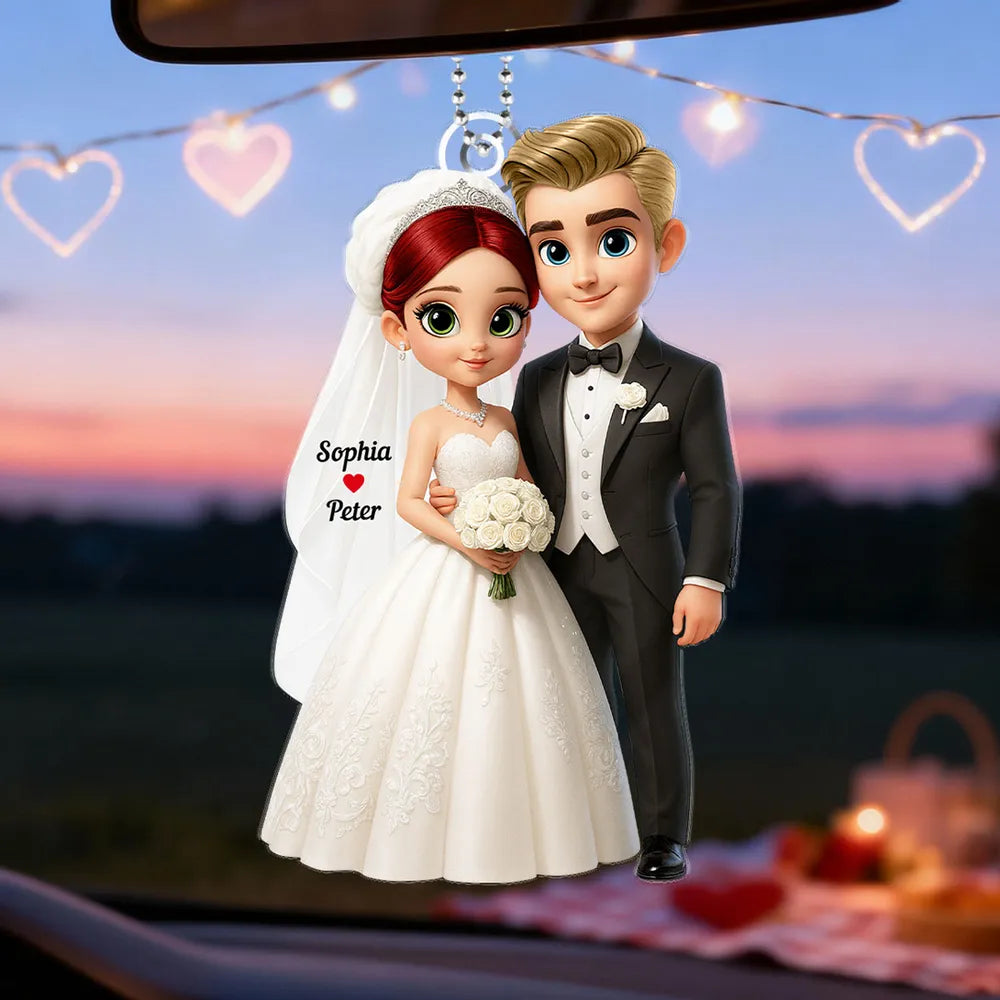Personalized Wedding Couple Car Ornament for Newlyweds - Romantic Keepsake Car Hanger MagicInPrints