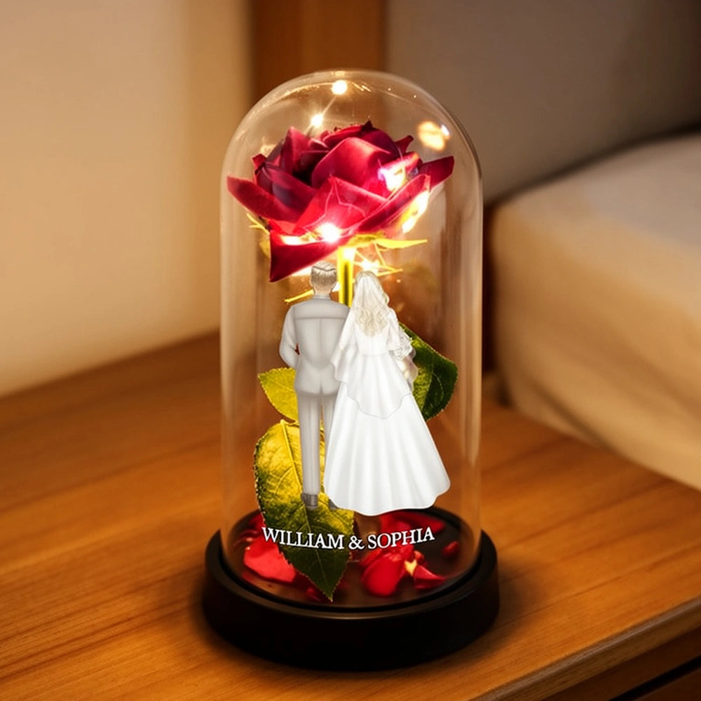 Personalized Wedding LED Rose Dome for Couples - Romantic Gift Lamp MagicInPrints
