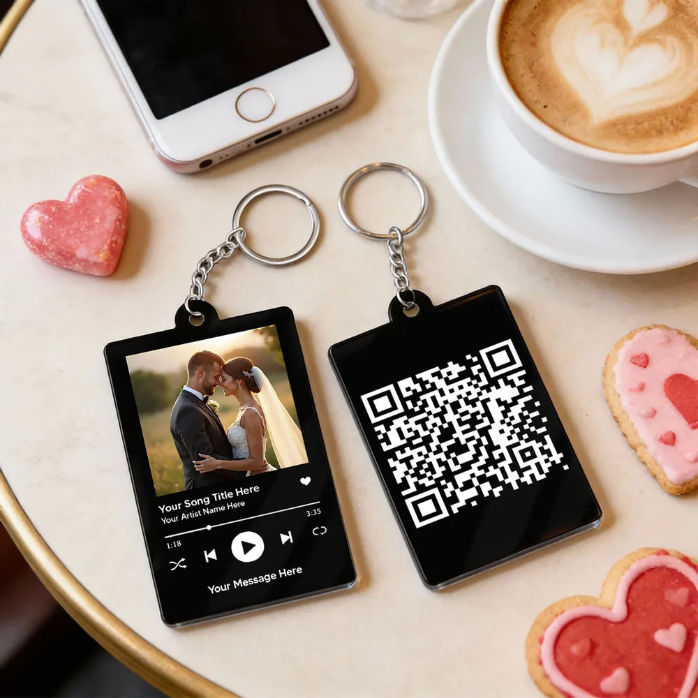 Custom Music Plaque Keychain for Couples with QR Code - Wedding Gift Keychain MagicInPrints