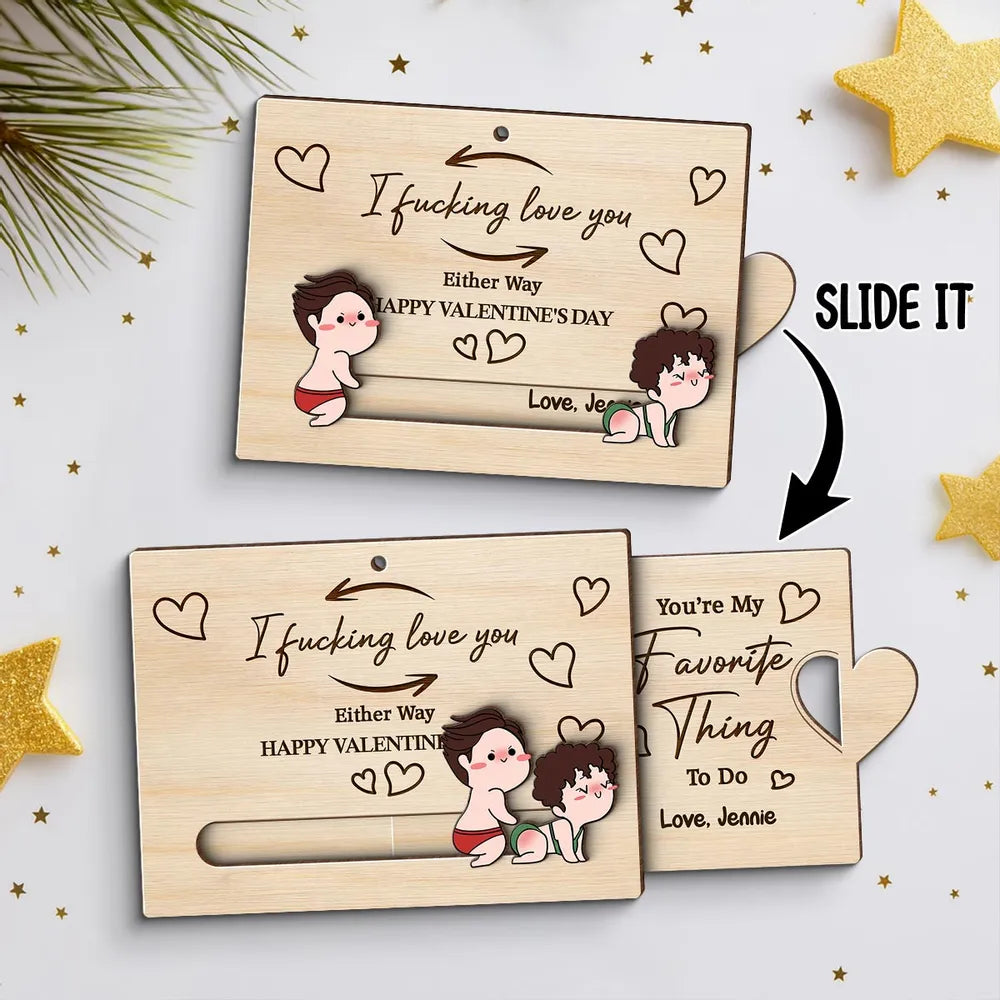 Personalized Sliding Wooden Card for Couples - Valentine's Day Gift Ornament MagicInPrints