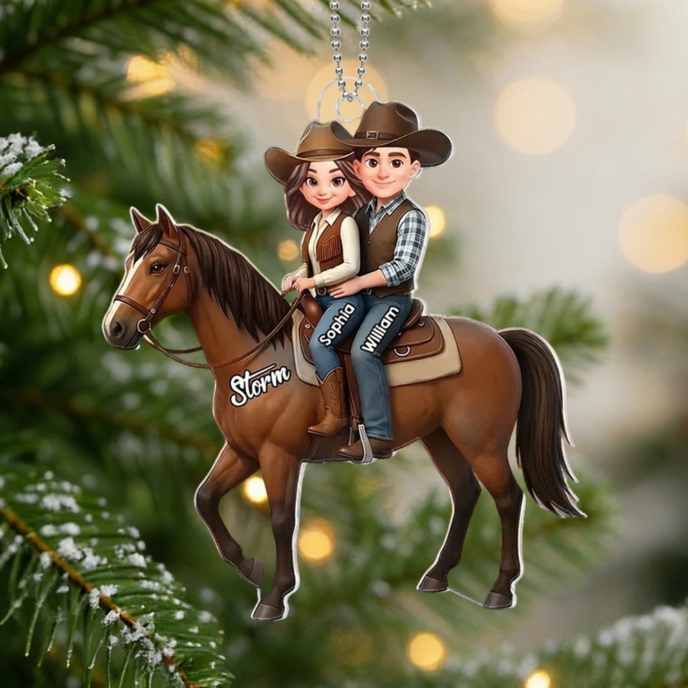 Personalized Cowboy Couple Car Ornament for Horse Lovers - Unique Gift Car Hanger MagicInPrints