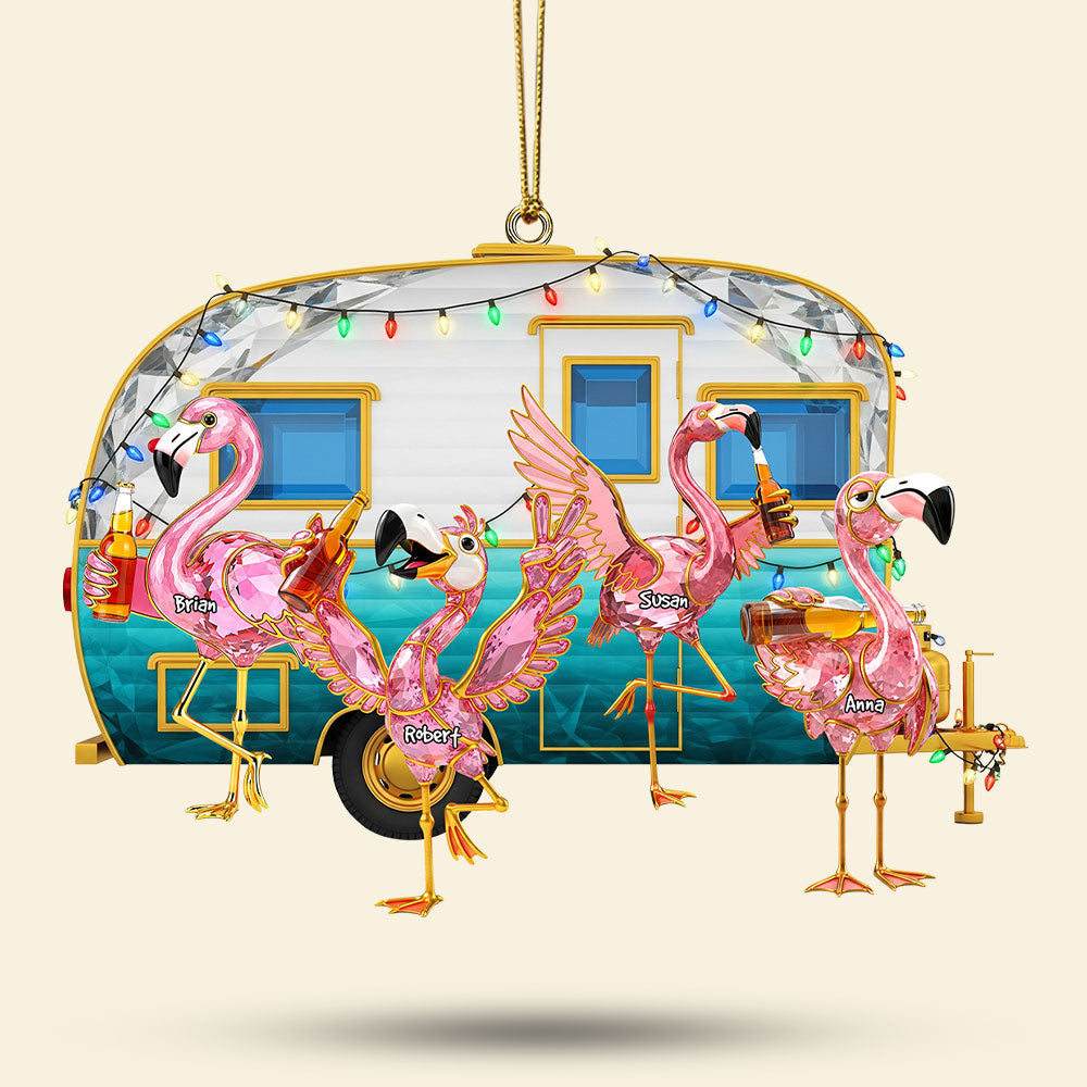 Flamingo Camping Family Ornament - Personalized Gifts For Family Ornament MagicInPrints