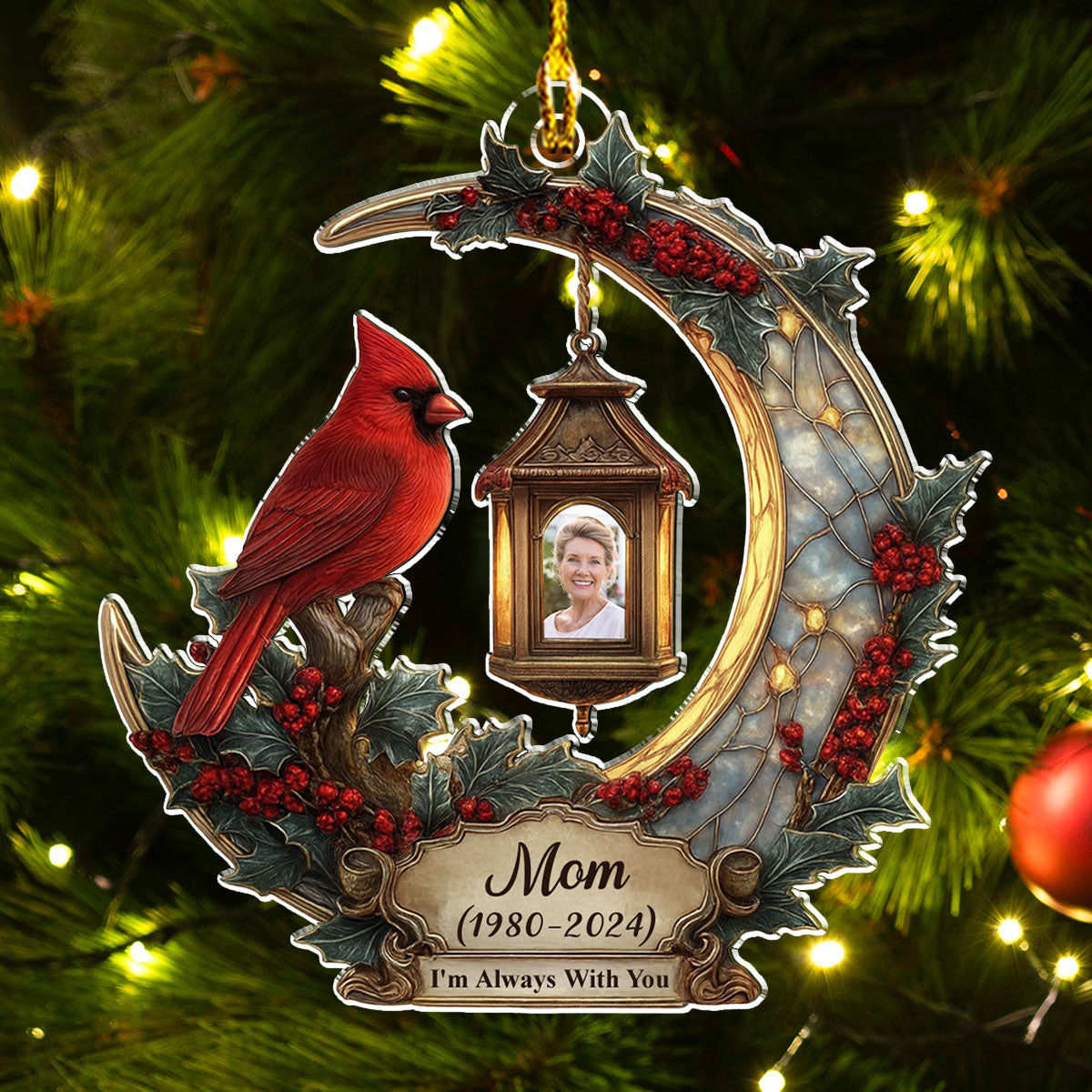 Personalized Memorial Ornament for Loved Ones - Cardinal Design with Photo Frame Ornament MagicInPrints
