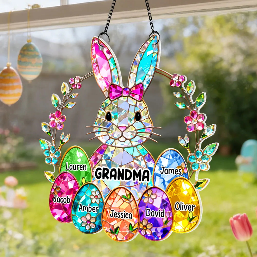 Personalized Easter Bunny Stained Glass Suncatcher for Grandma - Family Gift Ornament MagicInPrints