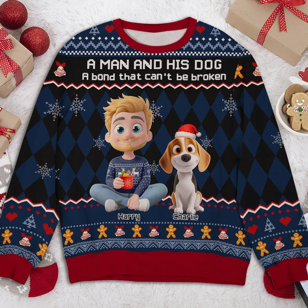 Personalized Christmas Sweater for Dog Lovers - A Man and His Dog Design Cloth MagicInPrints