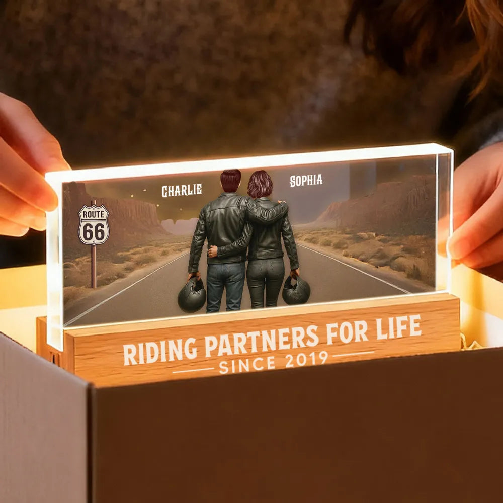Personalized LED Night Light for Couples - Riding Partners for Life Plaque MagicInPrints