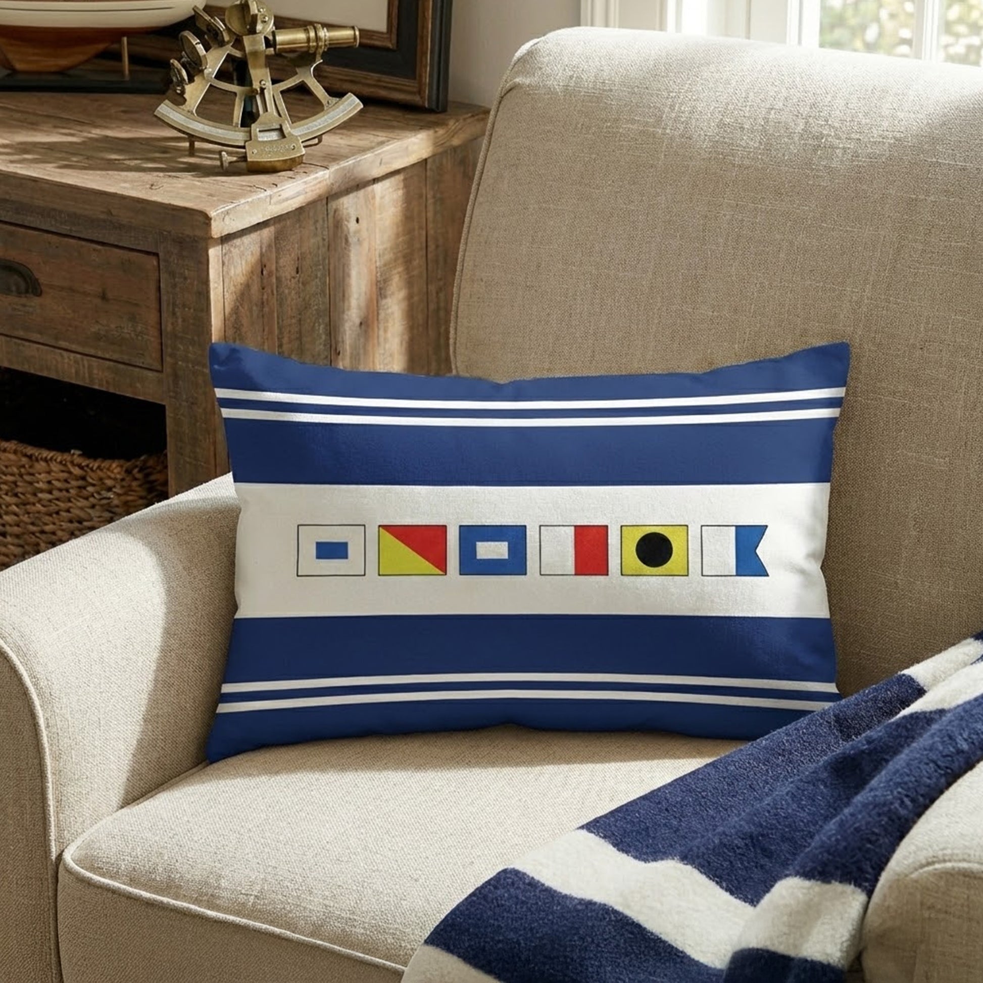 Nautical Signal Flag Throw Pillow for Home Decor - Coastal Living Room Accent Pillow or Blanket MagicInPrints