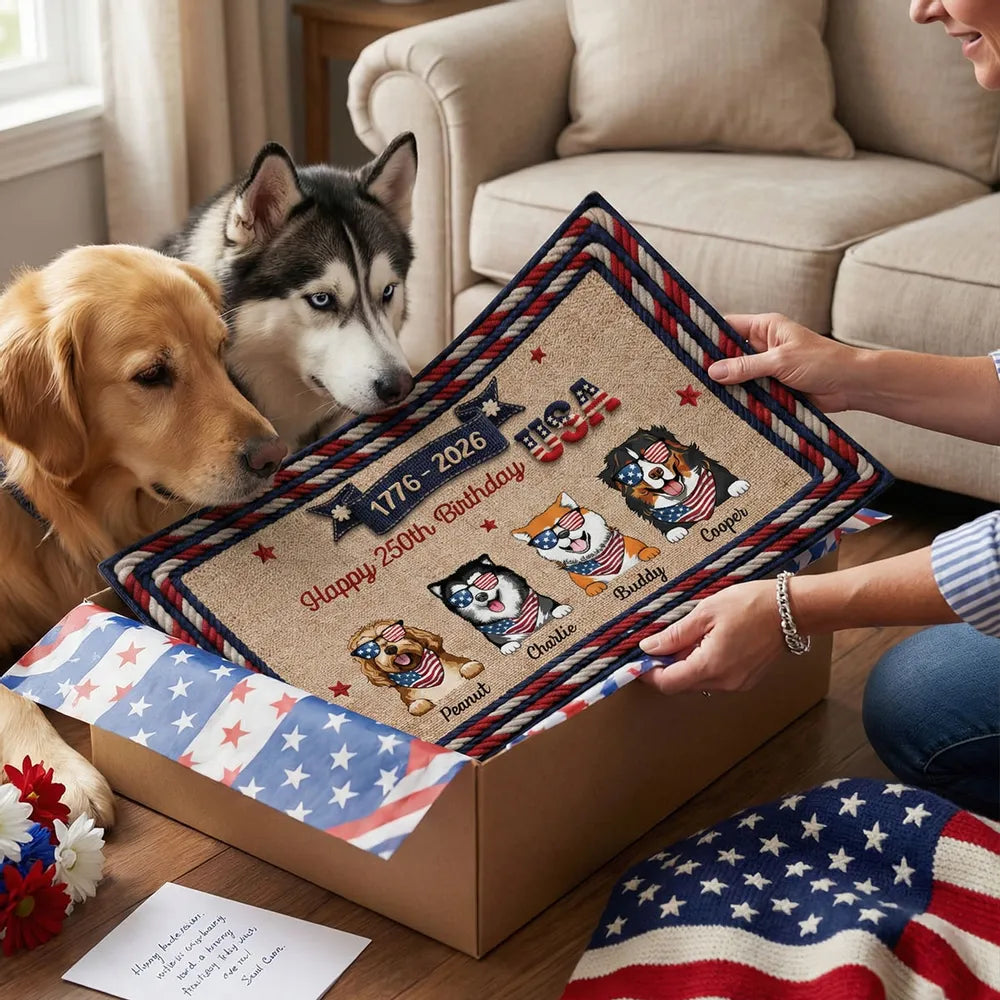 Personalized Dog Lover Doormat for USA 250th Birthday Celebration - Patriotic Home Decor Doormat MagicInPrints