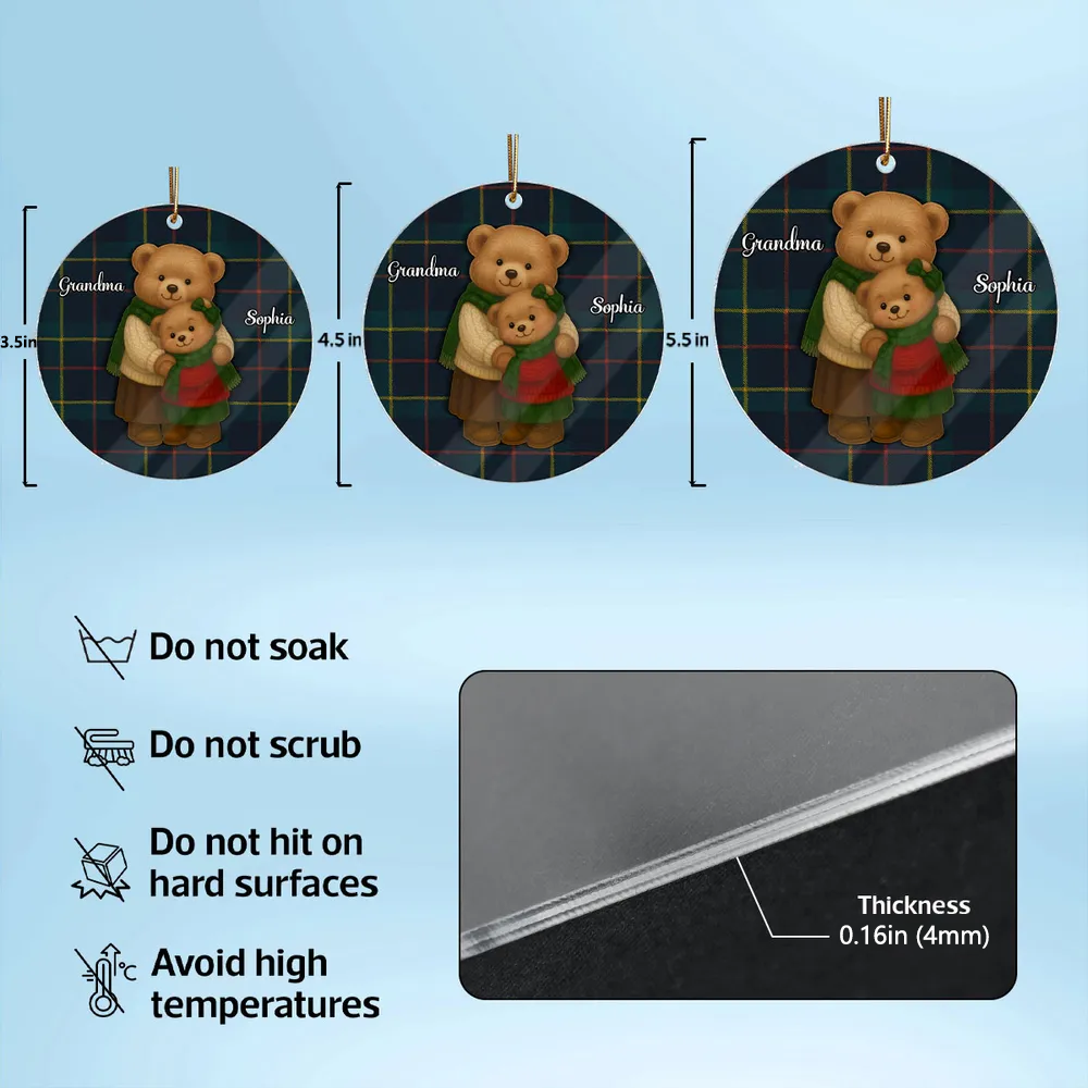 Personalized Bear Family Christmas Ornament for Grandma - Holiday Gift Ornament MagicInPrints