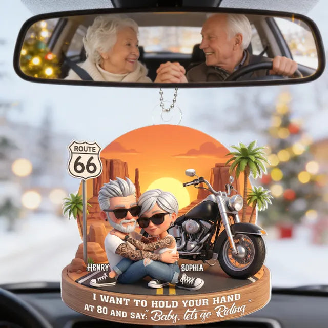 Personalized Motorcycle Couple Car Ornament for Seniors - Romantic Road Trip Gift Car Hanger MagicInPrints