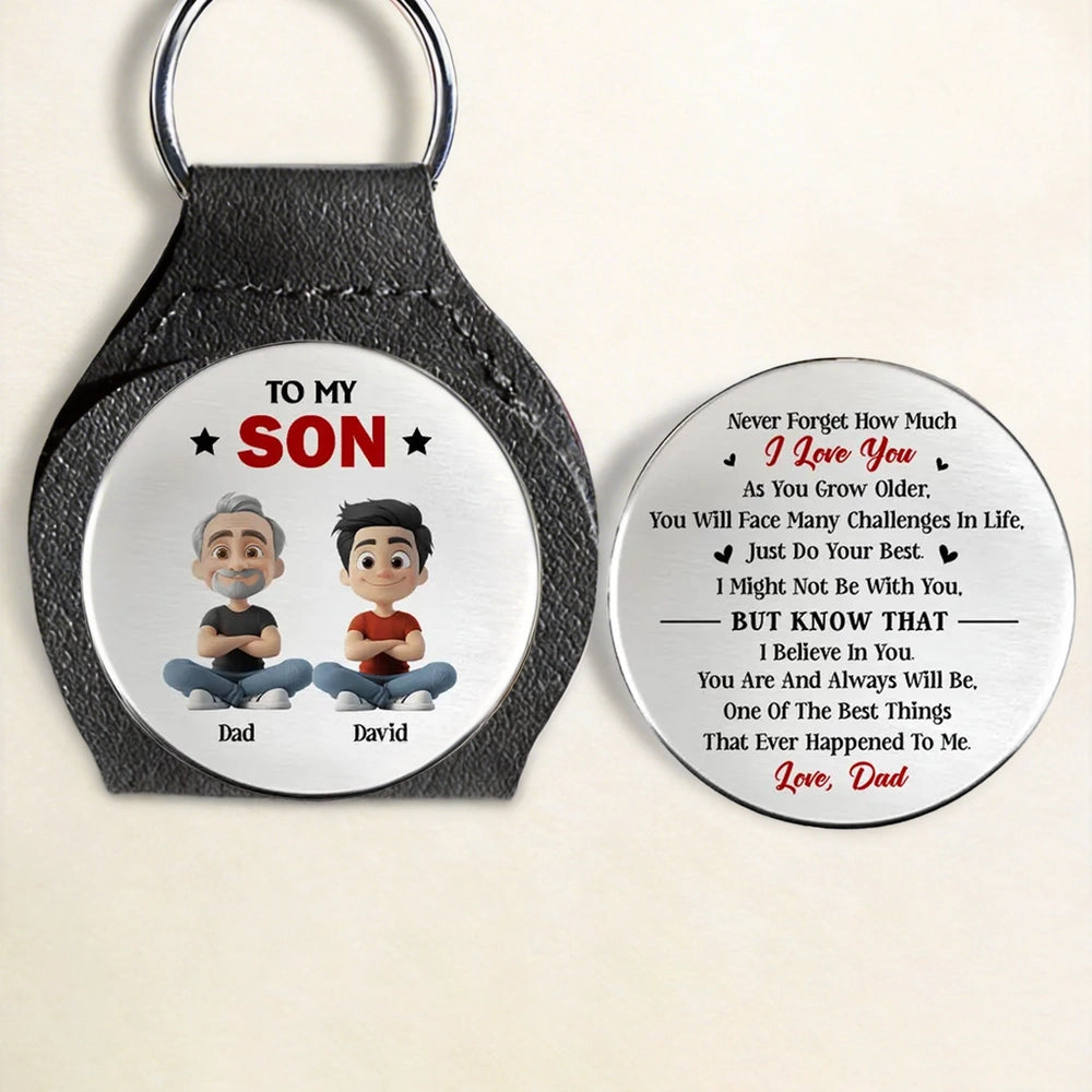 Personalized Leather Keychain for Son - Heartfelt Message from Dad Keychain MagicInPrints