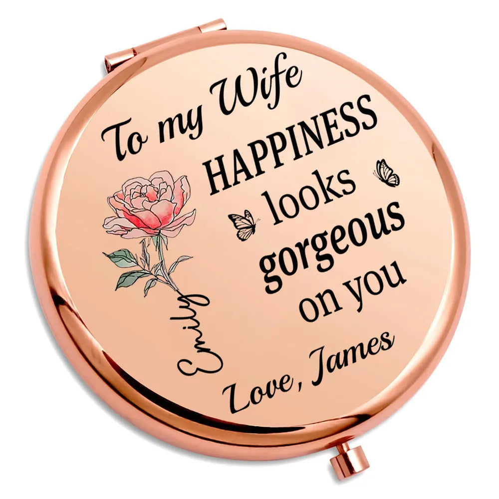 Personalized Compact Mirror for Wife - Rose Design with Custom Message Beauty Tools MagicInPrints