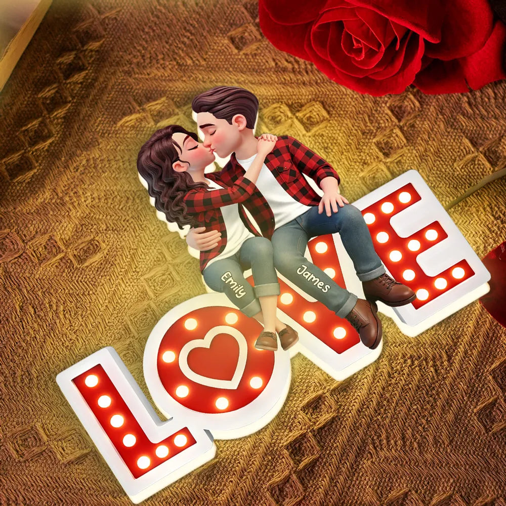Personalized Couple Figurine Romantic LED Love Sign - Anniversary Gift Plaque MagicInPrints