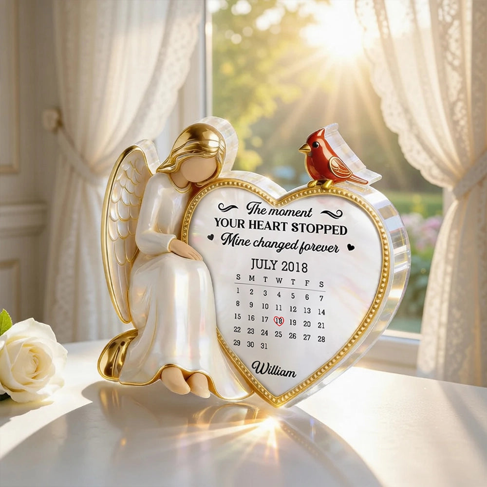 Personalized Memorial Angel Figurine with Heart Calendar - Bereavement Gift Plaque MagicInPrints