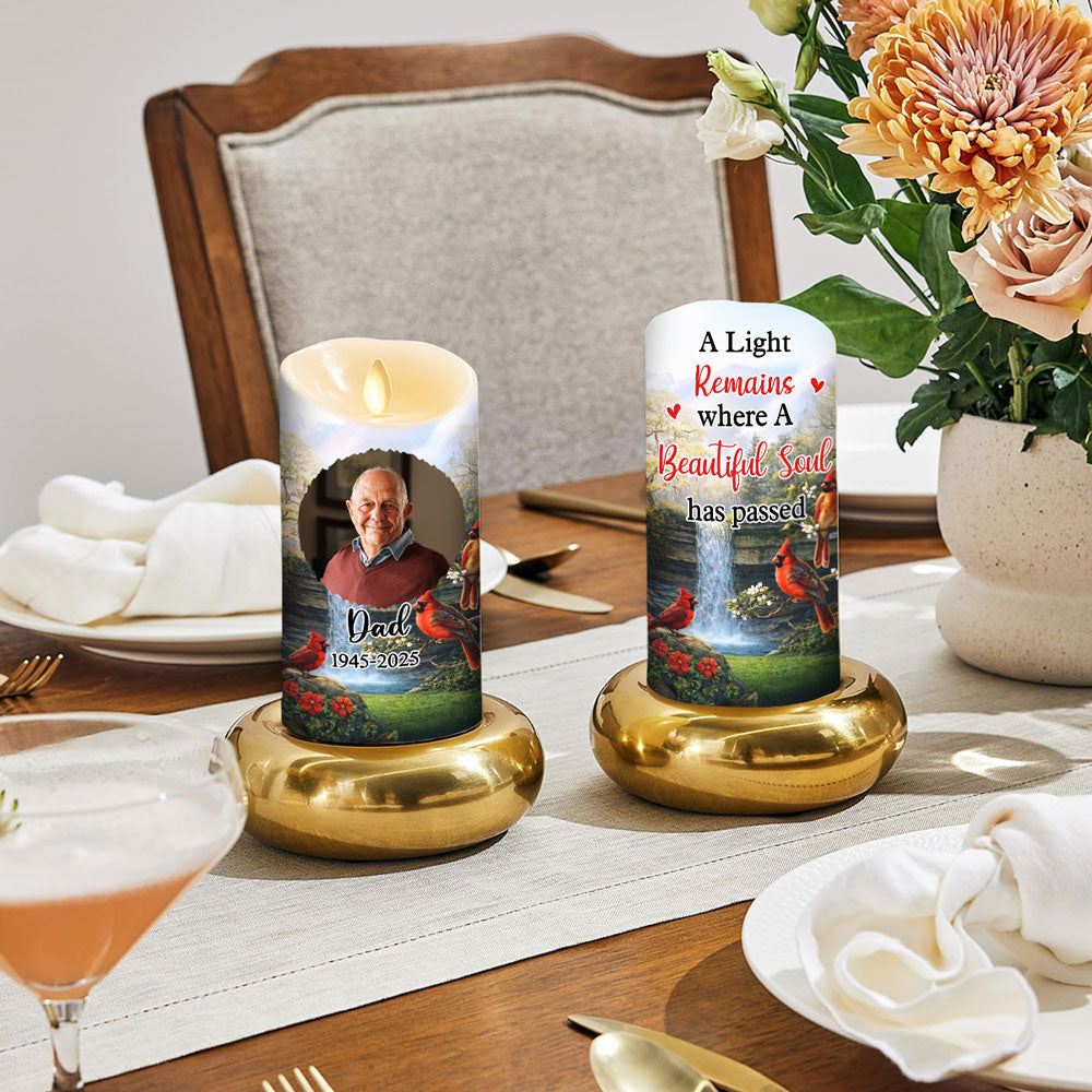 Personalized Memorial LED Candle for Dad with Photo - Remembrance Gift Lamp MagicInPrints