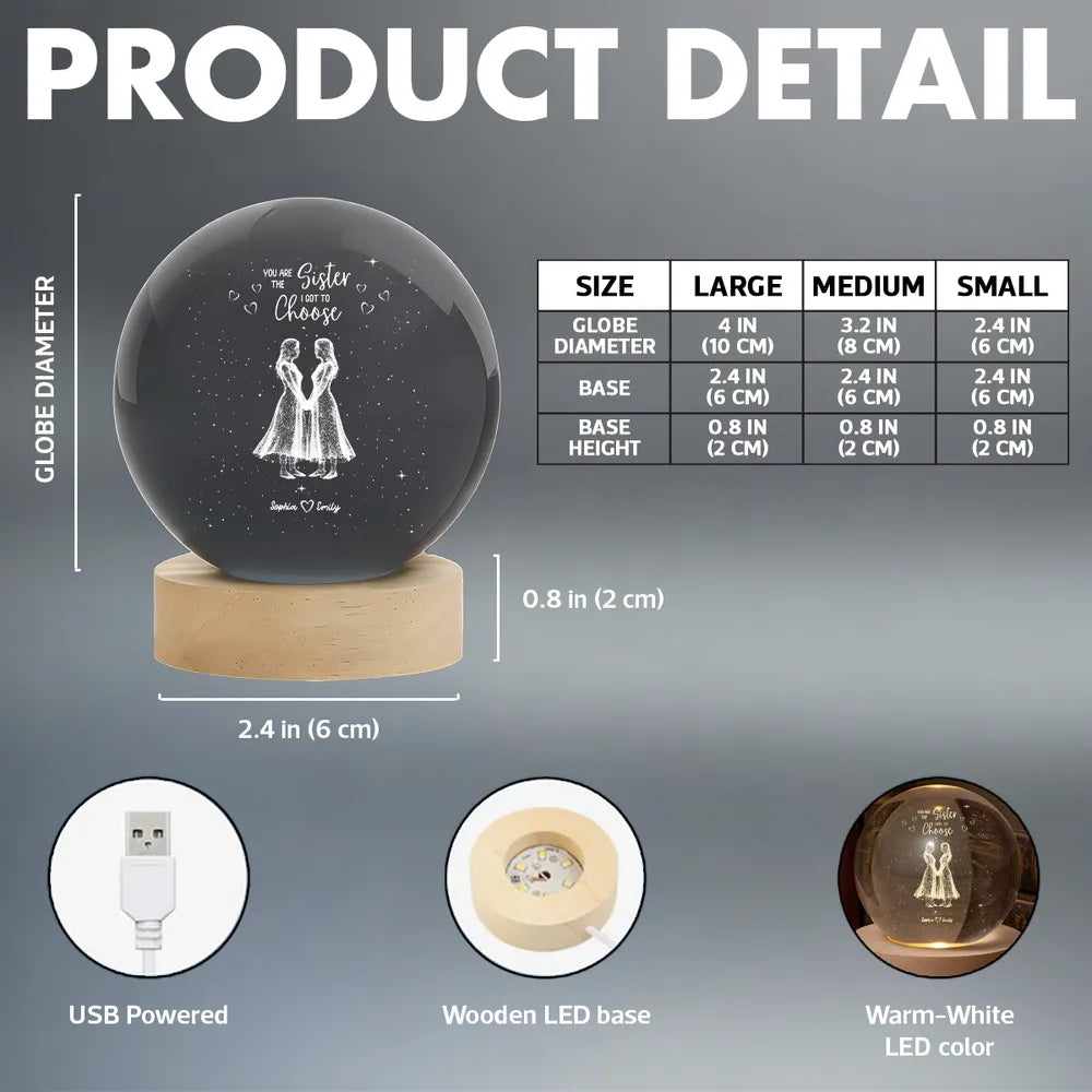 Personalized Sister Crystal Ball Lamp for Friends - Sentimental Gift Lamp MagicInPrints