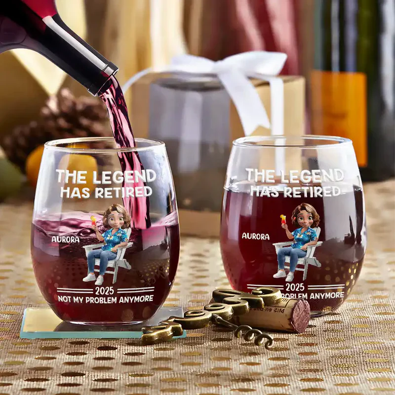 Personalized Retirement Wine Glass for Women - The Legend Has Retired 2026 Cup MagicInPrints