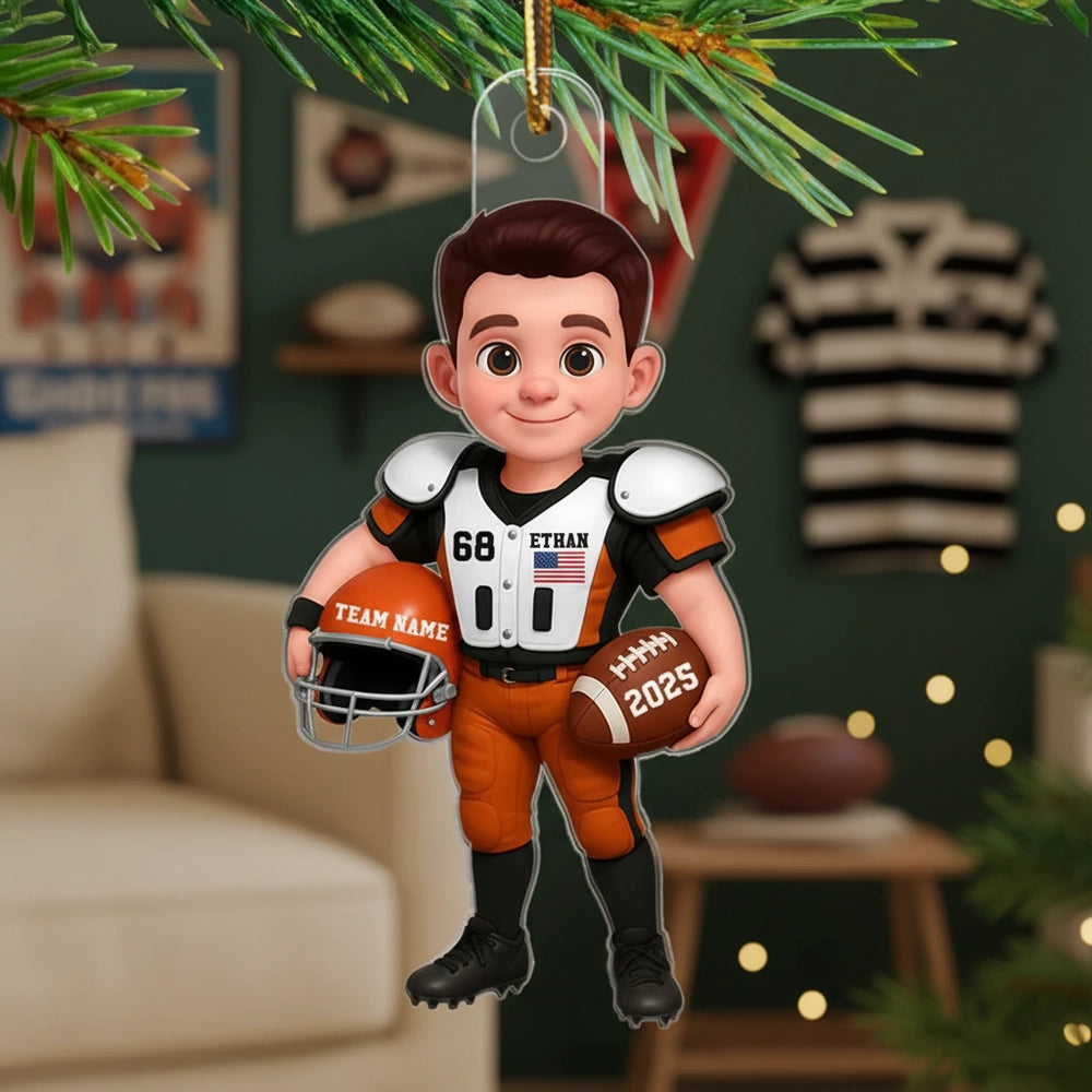 Personalized Football Player Christmas Ornament for Kids - Custom Name and Year Ornament MagicInPrints
