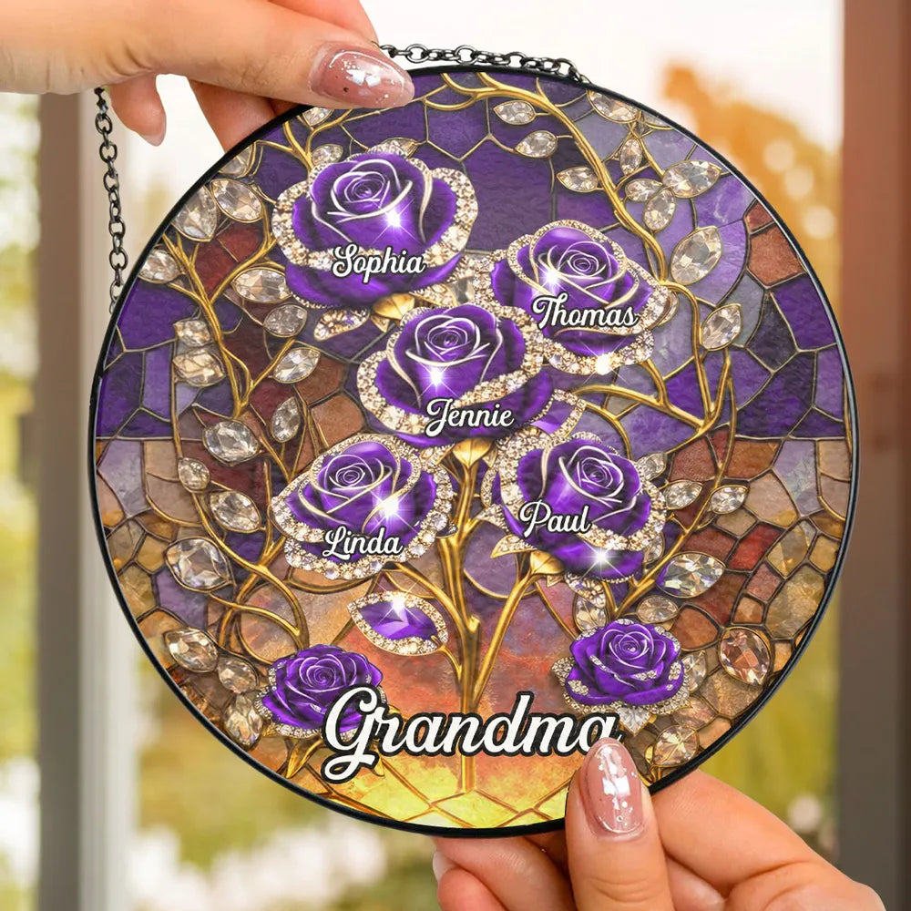 Personalized Stained Glass Sun Catcher for Grandma - Custom Family Names Ornament MagicInPrints