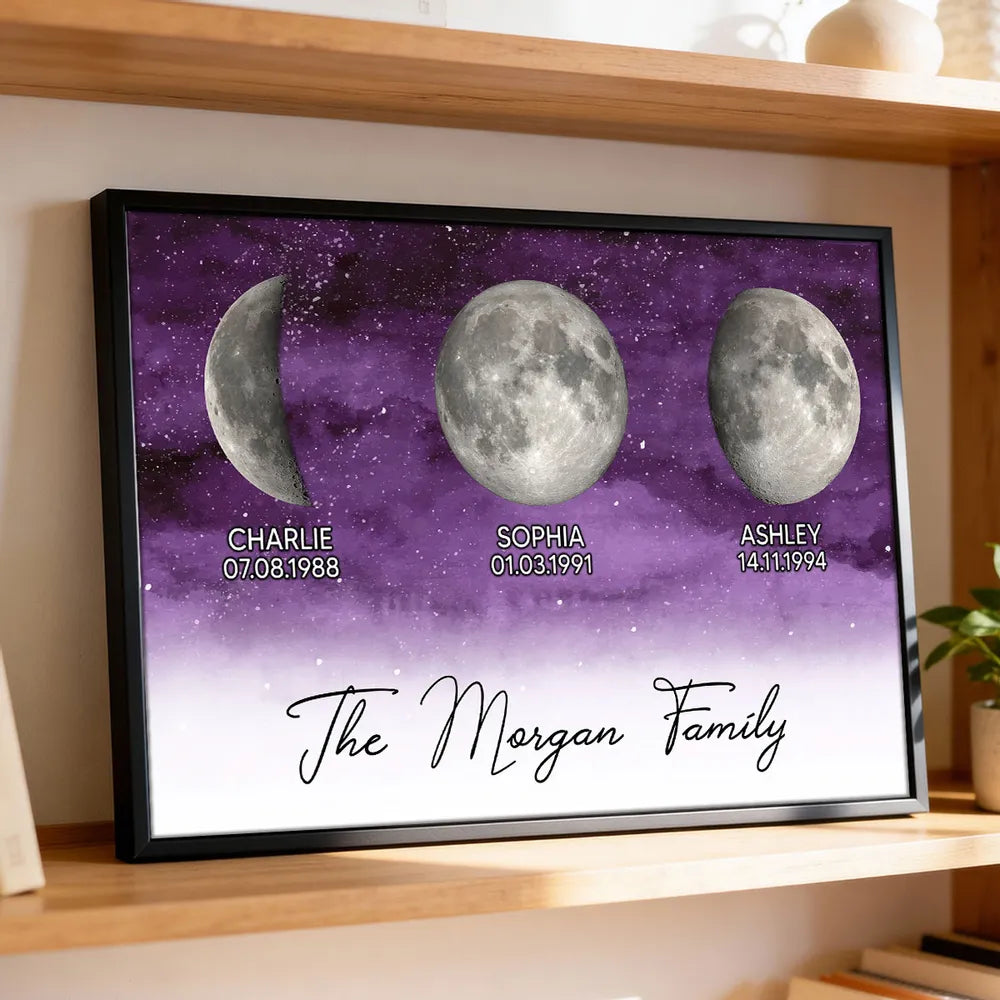 Personalized Moon Phase Family Canvas Print - Custom Birth Dates Wall Art Poster or Canvas MagicInPrints