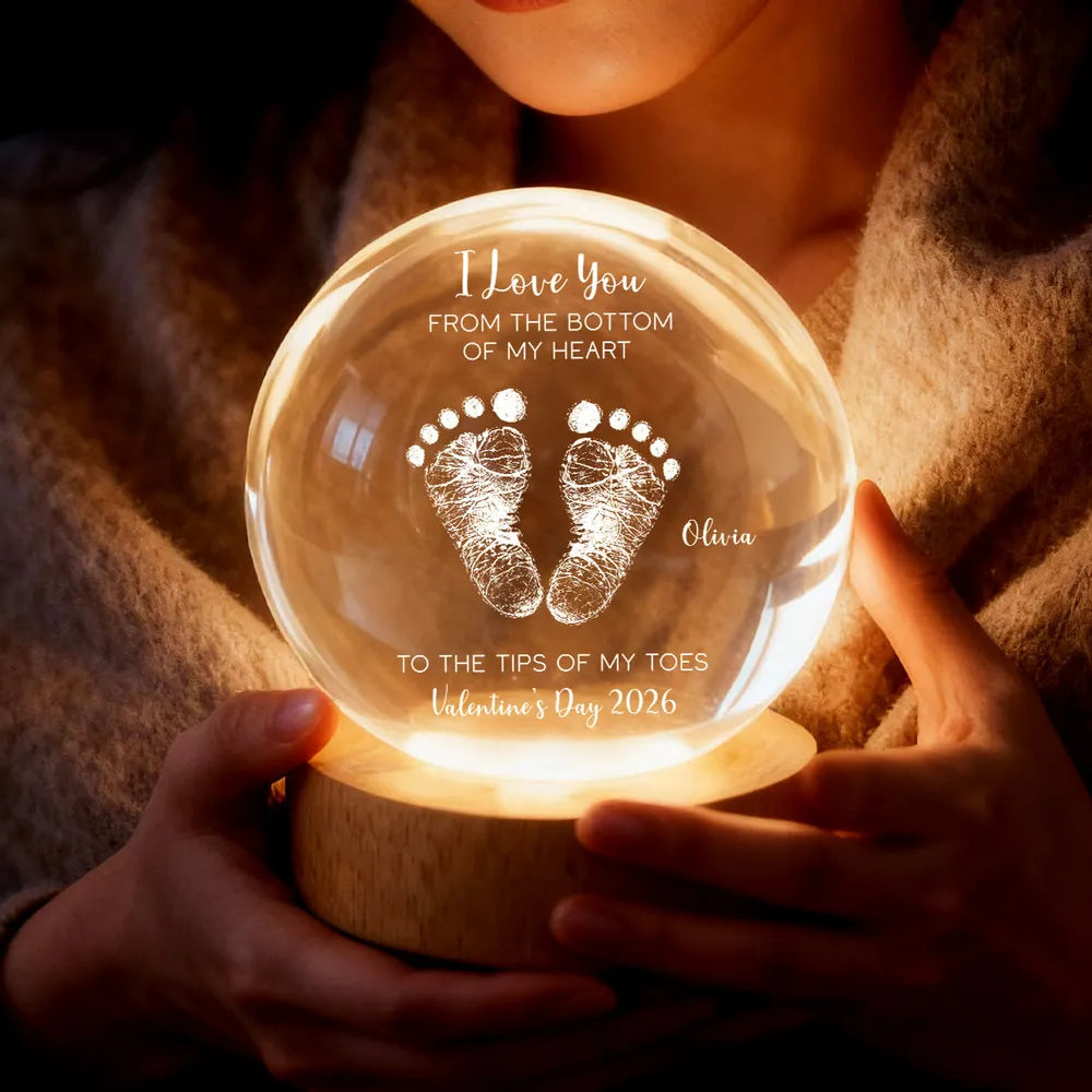 Personalized LED Globe Lamp for Couples - Romantic Gift with Custom Message and Baby Footprints - Valentine's Day 2026 Lamp MagicInPrints
