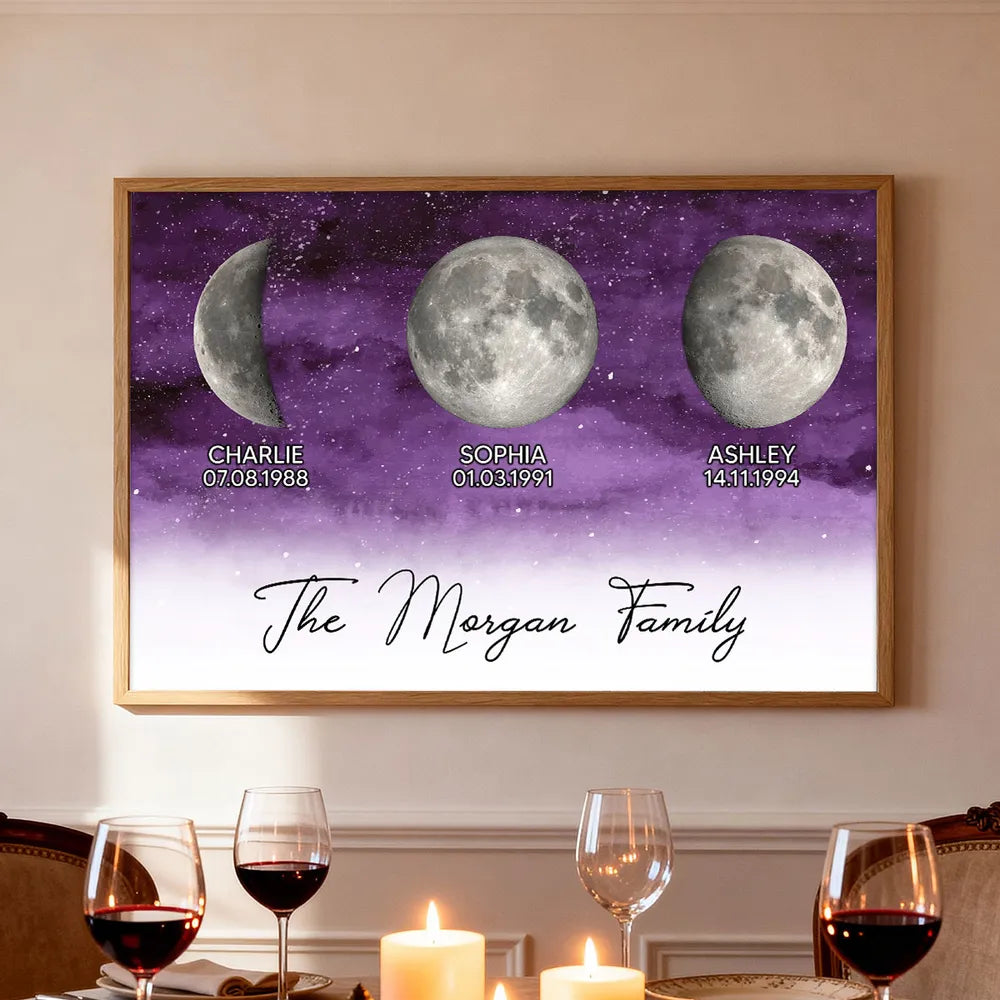 Personalized Moon Phase Family Canvas Print - Custom Birth Dates Wall Art Poster or Canvas MagicInPrints