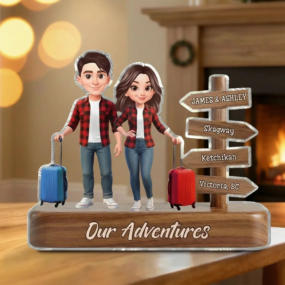 Custom Couple Figurine Travel Theme with Luggage - Perfect for Adventure Lovers Plaque MagicInPrints