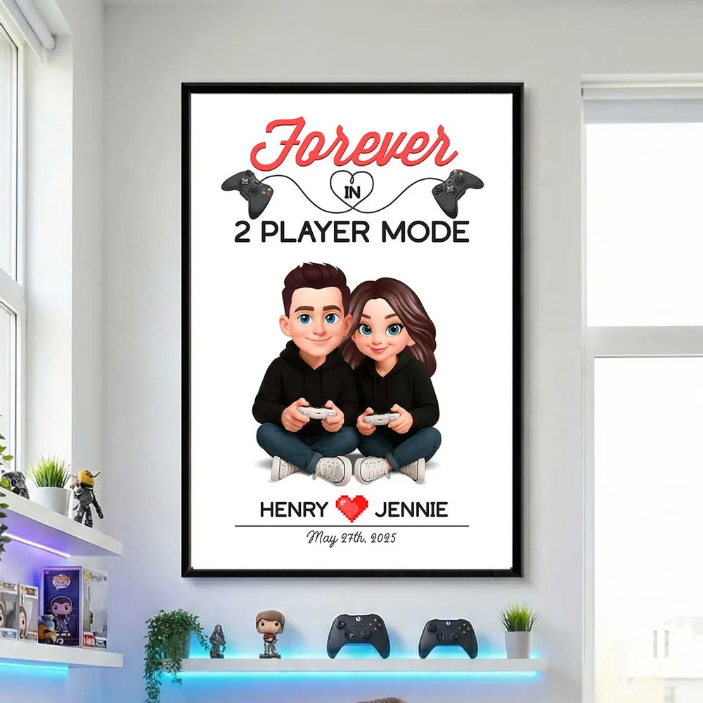 Custom Couple Gamer Poster for Gamers - Romantic Gift for Anniversary Poster or Canvas MagicInPrints