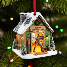 Load image into Gallery viewer, “Celebrate the Outdoors!” - Personalized Hunting Cabin Christmas Ornament - Perfect Gift for Hunters and Outdoor Enthusiasts Ornament MagicInPrints
