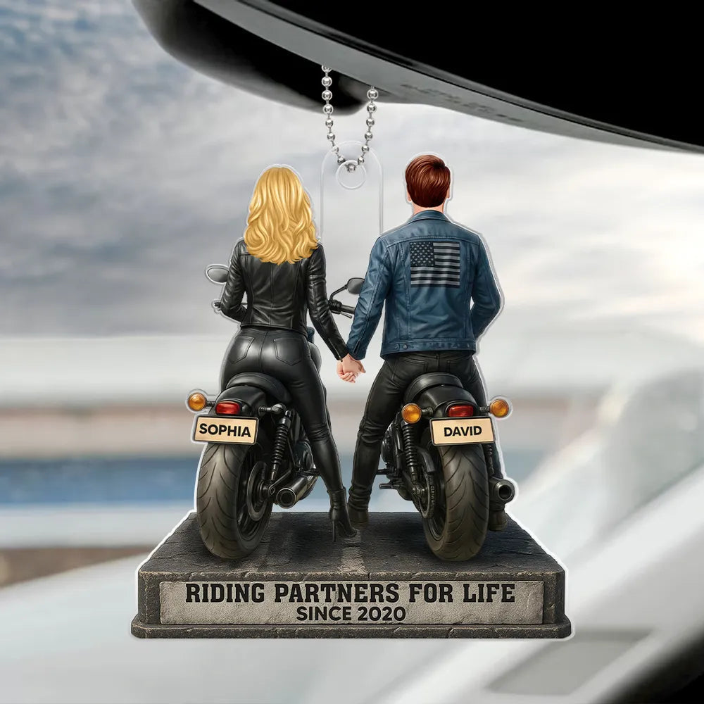 Custom Motorcycle Couple Ornament for Bikers - Anniversary Gift Car Hanger MagicInPrints